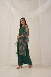 Women Embroidered Sequinned Kurta & Palazzos With Dupatta-DSQ